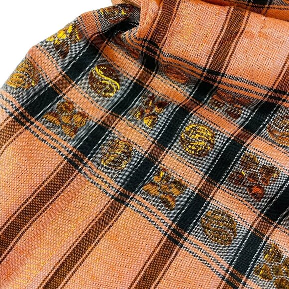 2 Plaid Decorative Tablecloth Black Orange Red Green Metallic Appliqués u - Picture 3 of 11
